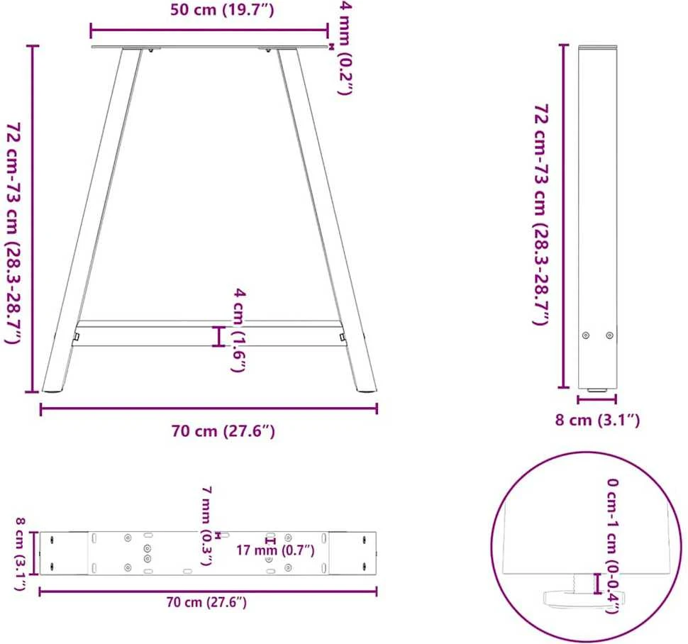 Valgomojo stalo kojelės, 2 vnt., baltos, 70x(72-73) cm, plienas, A formos