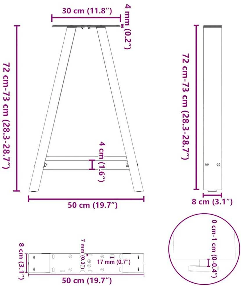 Valgomojo stalo kojelės, A formos, 2 vnt., baltos, 50x(72-73) cm, plienas