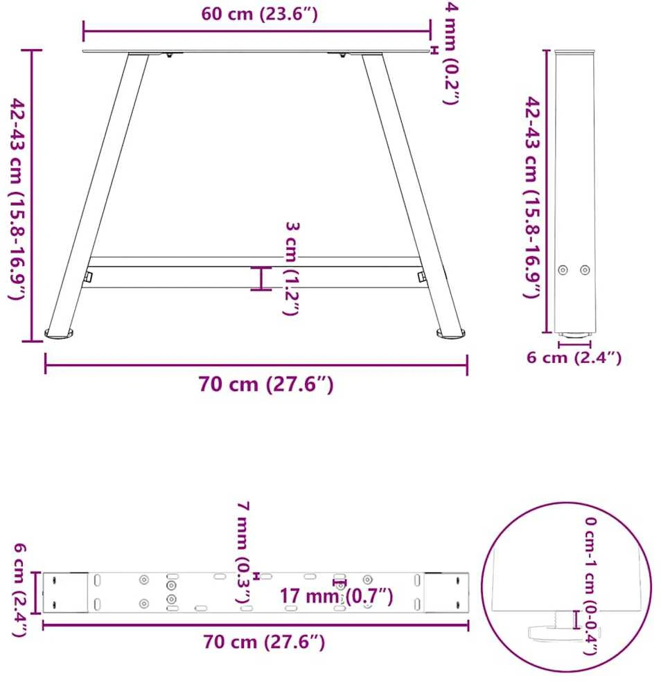 Kavos staliuko kojelės, 2 vnt., baltos, 70x(42-43) cm, plienas, A formos