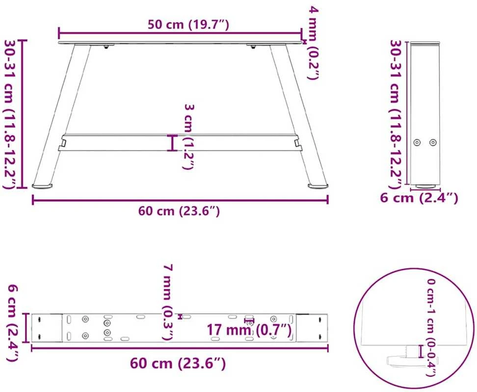 Kavos staliuko kojelės, A formos, 2 vnt., 60x(30-31) cm, plienas