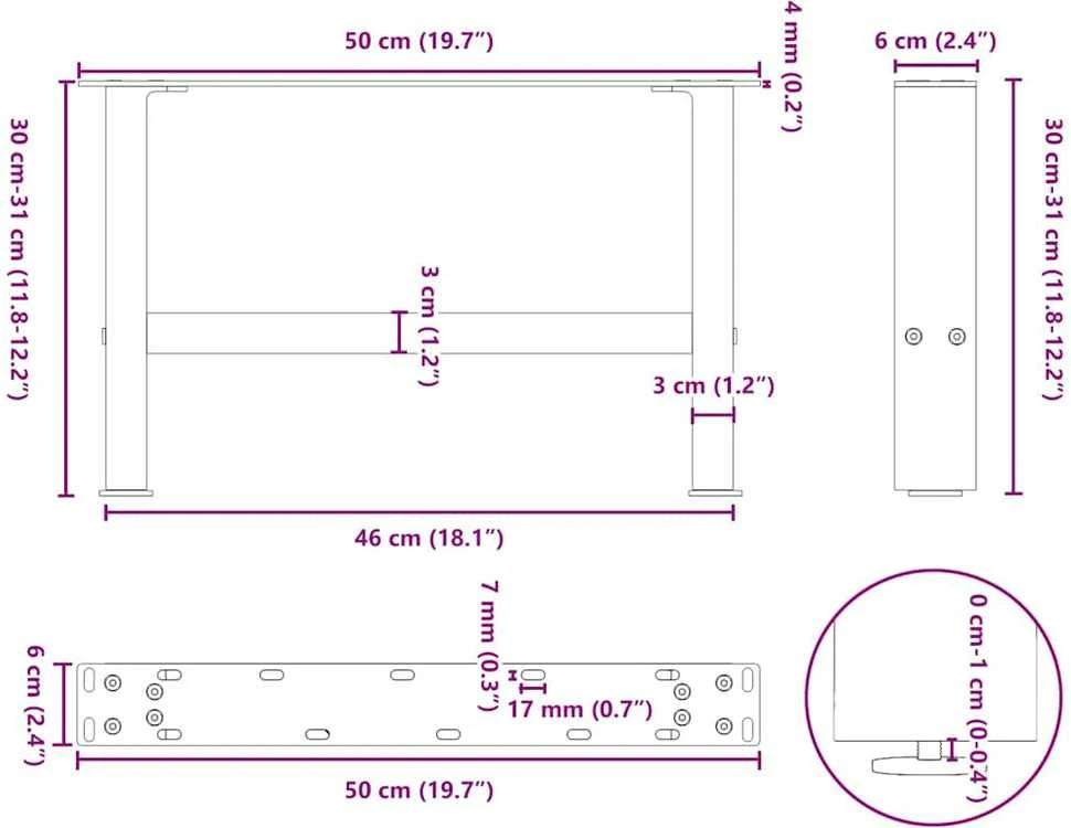Kavos staliuko kojos, antracito spalvos, 2 vnt., 50x(30-31) cm, plienas