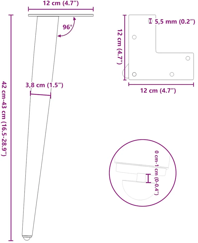 Kavos staliuko kojelės, 4 vnt., juoda, 42-43cm, plienas