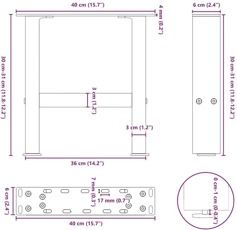 Kavos staliuko kojelės, 2 vnt., 40 x (30-31) cm, natūralus plienas