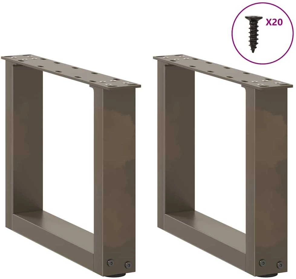 Kavos staliuko kojelės, U formos, 2 vnt., natūralus plienas, 40x(30-31) cm, plienas