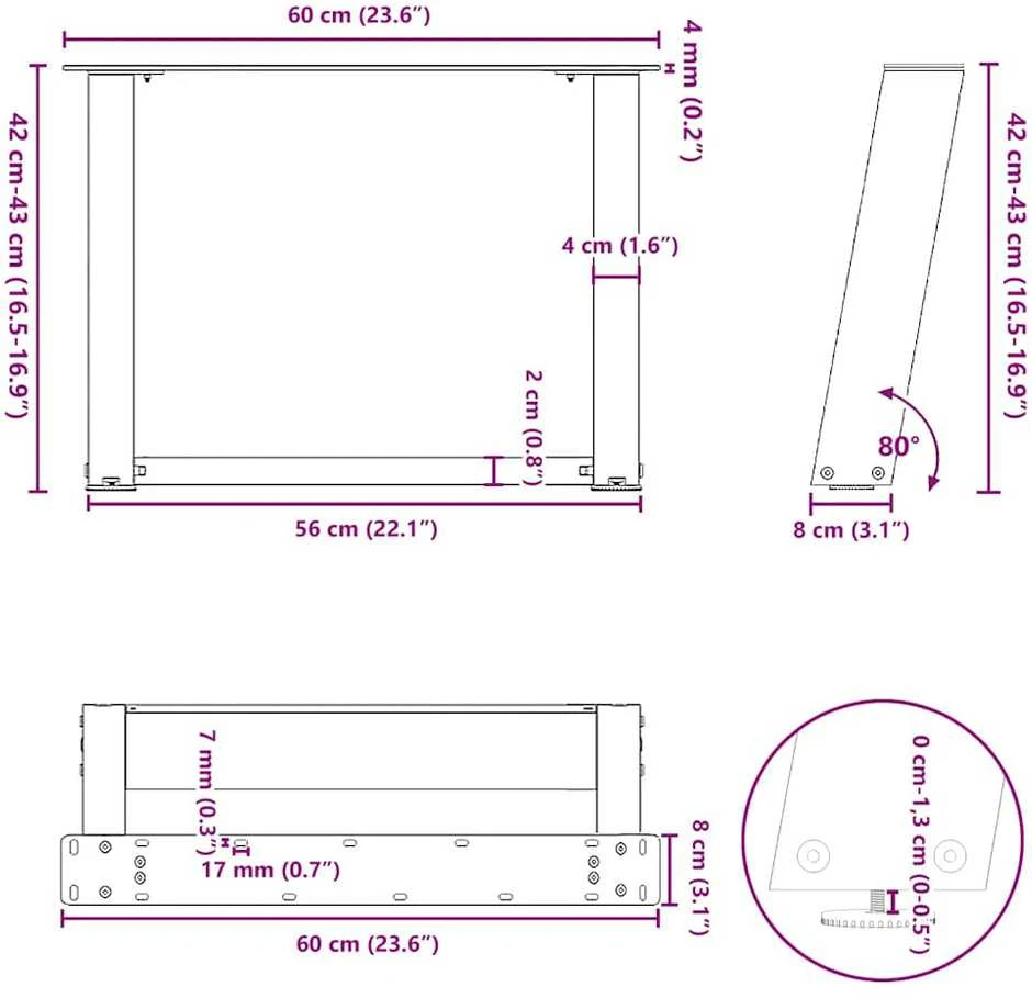 Kavos staliuko kojelės, 2 vnt., antracito spalvos, 60x(42-43) cm, plienas