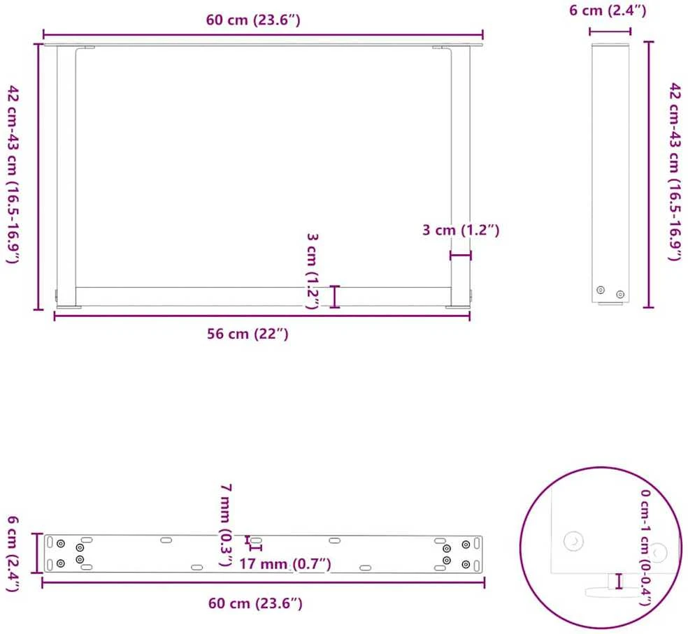 Kavos staliuko kojelės, 2 vnt., baltos, 60x(42-43) cm, plienas, U formos