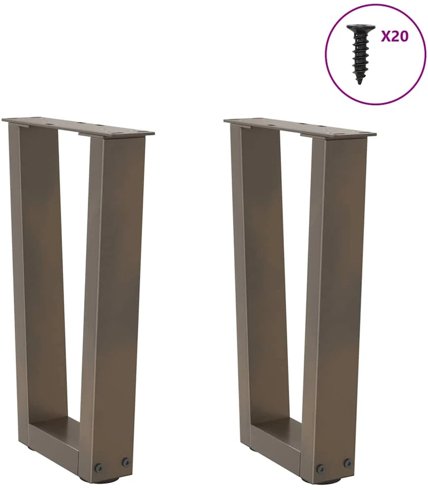 Kavos staliuko kojelės, V formos, 2 vnt., natūralus plienas, 38x(42-43,3) cm, plienas