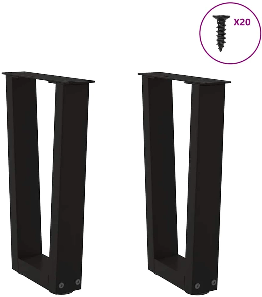 Kavos staliuko kojelės, V formos, 2 vnt., juodos, 38x(42-43,3) cm, plienas
