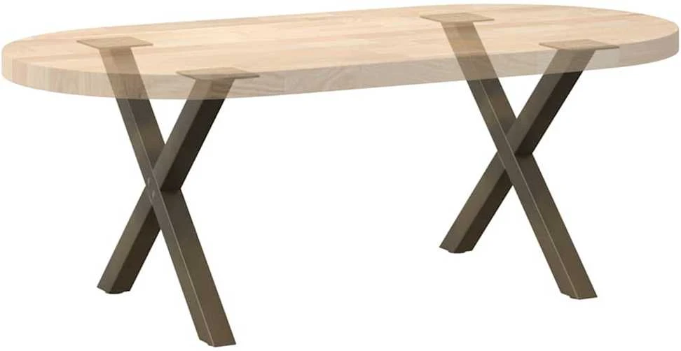 Kavos staliuko kojelės, X formos, 2 vnt., natūralus plienas, 50x(42-43) cm, plienas