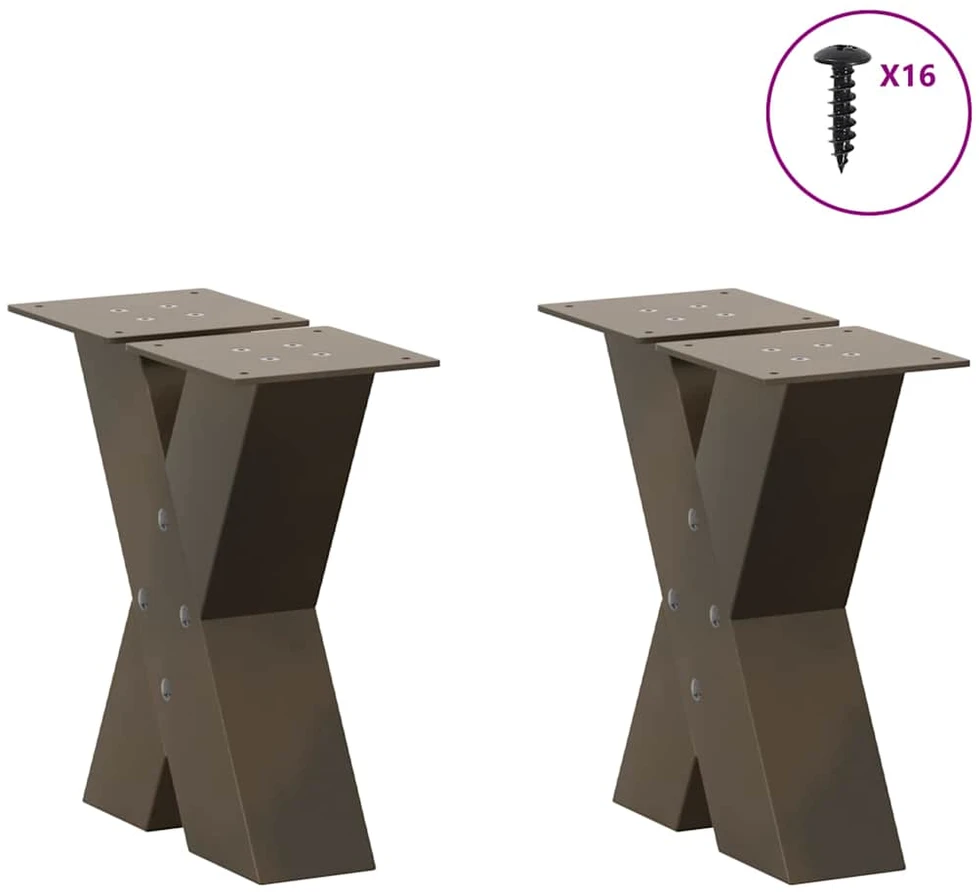Kavos staliuko kojelės, X formos, 2 vnt., natūralus plienas, 40x(30-31) cm, plienas