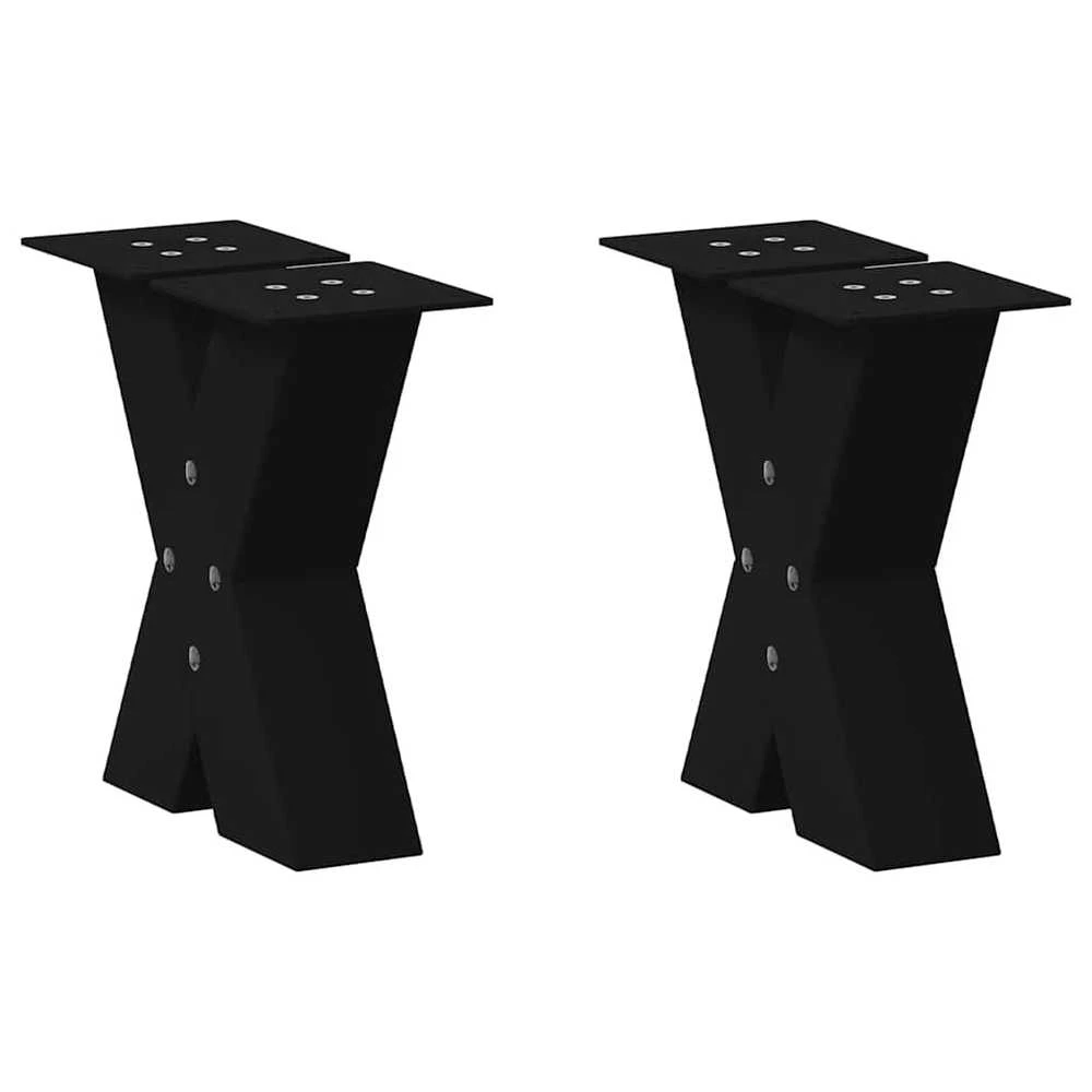 Kavos staliuko kojelės, X formos, 2 vnt., juodos, 30x(30-31) cm, plienas