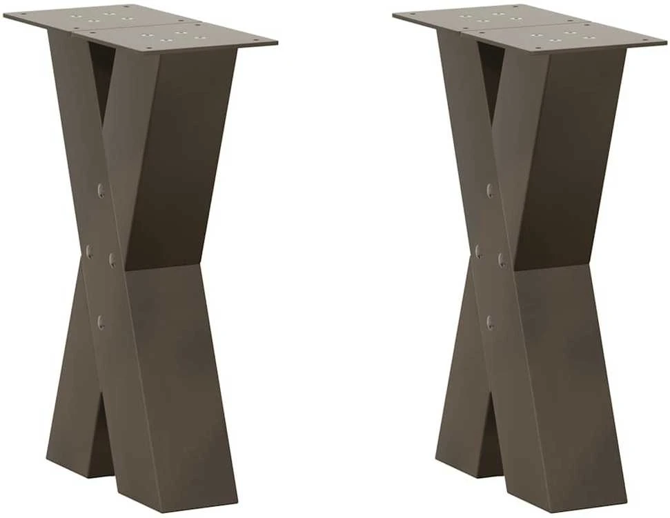 Kavos staliuko kojelės, X formos, 2 vnt., natūralus plienas, 38x(42-43) cm, plienas