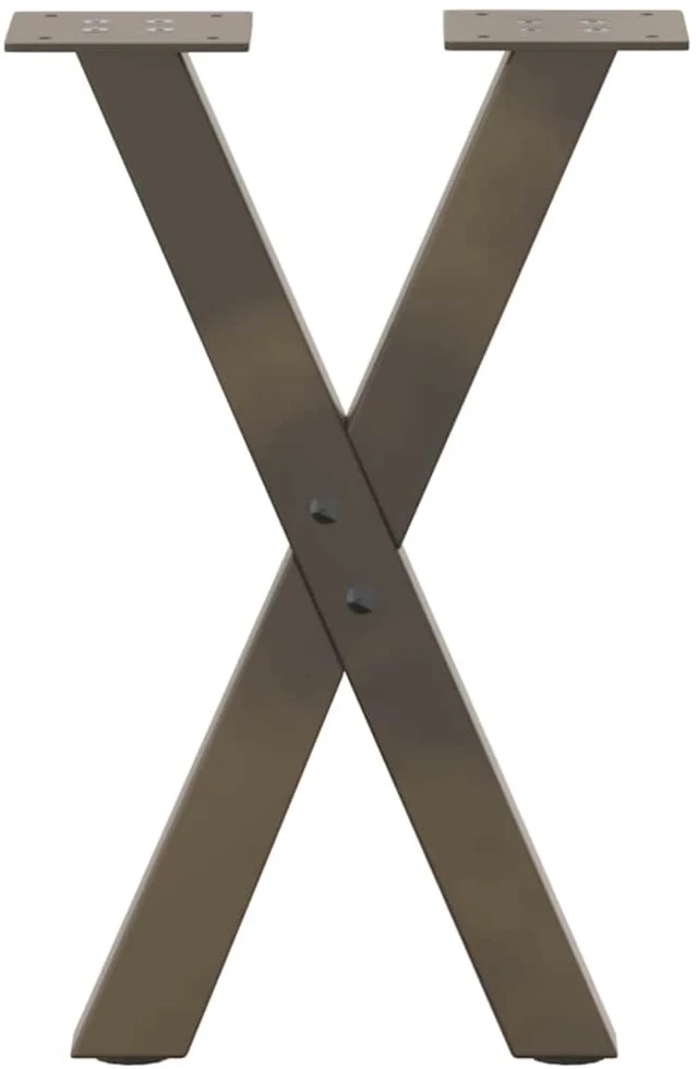 Kavos staliuko kojelės, X formos, 2 vnt., natūralus plienas, 38x(42-43) cm, plienas