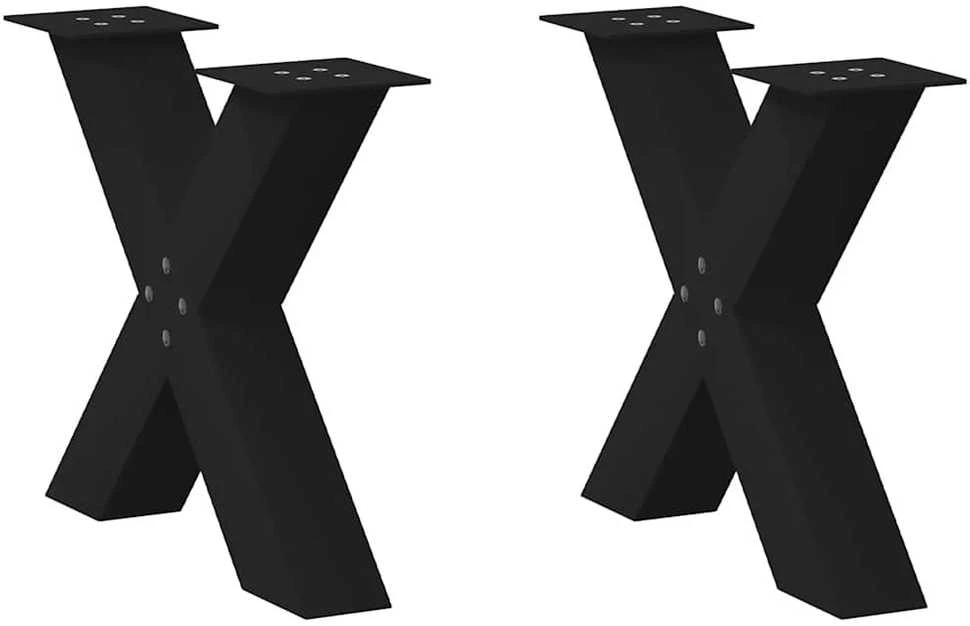 Kavos staliuko kojelės, X formos, 2 vnt., juodos, 50x(42-43) cm, plienas