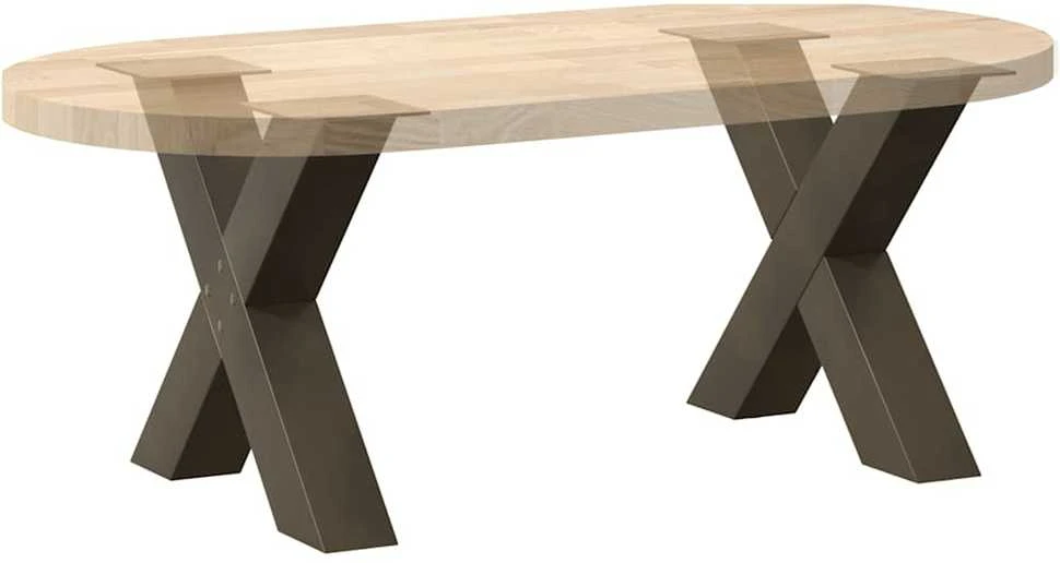 Kavos staliuko kojelės, X formos, 2 vnt., natūralus plienas, 50x(42-43) cm, plienas