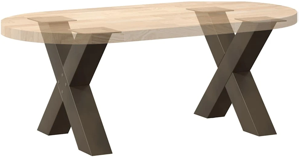 Kavos staliuko kojelės, X formos, 2 vnt., natūralus plienas, 50x(42-43) cm, plienas
