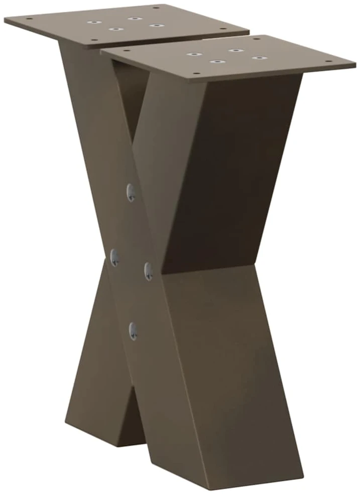 Kavos staliuko kojelės, X formos, 2 vnt., natūralus plienas, 40x(30-31) cm, plienas