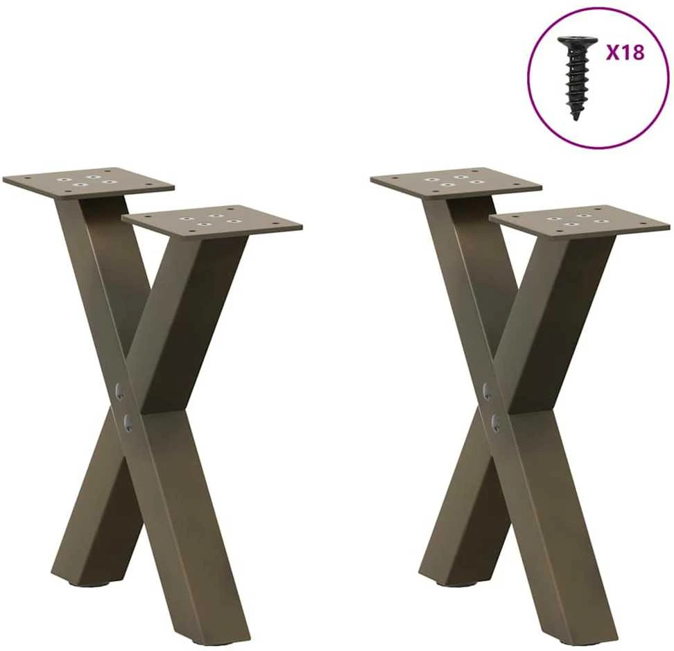 Kavos staliuko kojelės, X formos, 2 vnt., natūralus plienas, 37x(30-31) cm, plienas