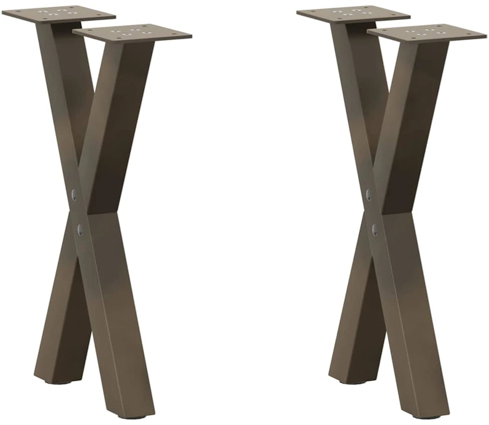 Kavos staliuko kojelės, X formos, 2 vnt., natūralus plienas, 28x(42-43) cm, plienas