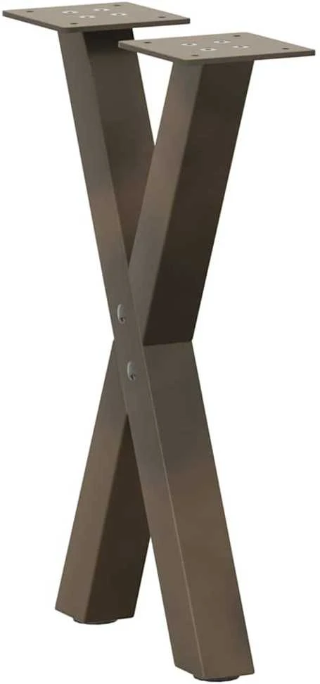 Kavos staliuko kojelės, X formos, 2 vnt., natūralus plienas, 38x(42-43) cm, plienas