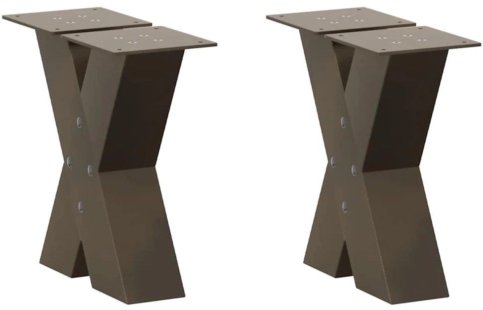 Kavos staliuko kojelės, X formos, 2 vnt., natūralus plienas, 40x(30-31) cm, plienas