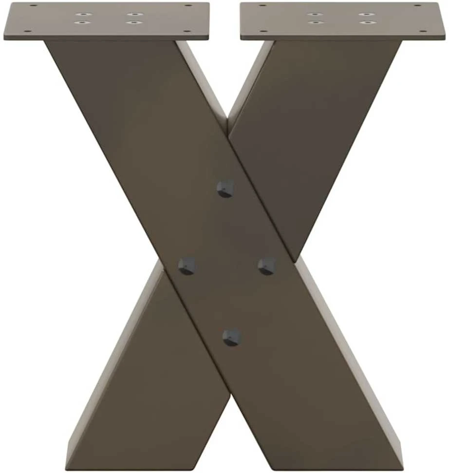 Kavos staliuko kojelės, X formos, 2 vnt., natūralus plienas, 40x(30-31) cm, plienas
