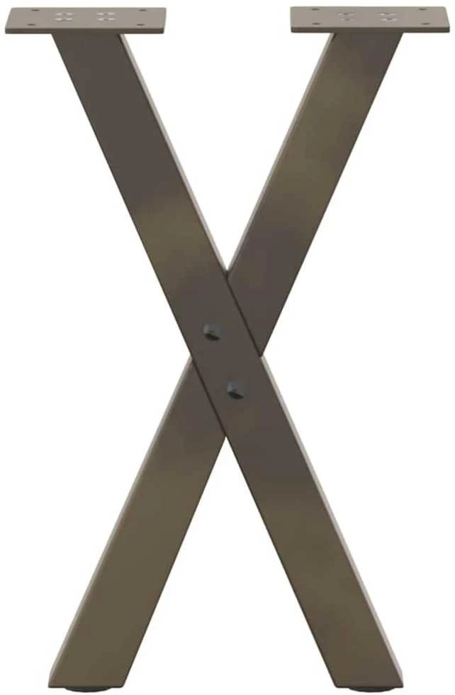 Kavos staliuko kojelės, X formos, 2 vnt., natūralus plienas, 38x(42-43) cm, plienas