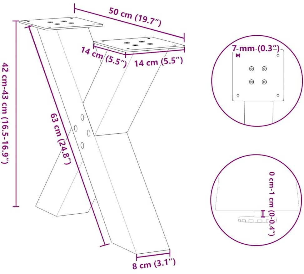 Kavos staliuko kojelės, 2 vnt., antracito spalvos, 50x(42-43) cm, plienas