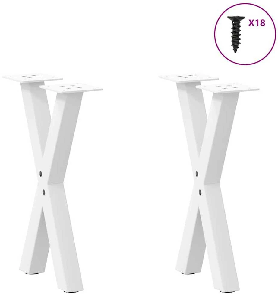Kavos staliuko kojelės, X formos, 2 vnt., baltos, 38x(42-43) cm, plienas