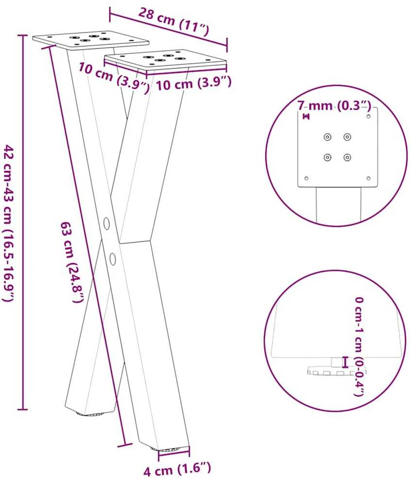 Kavos staliuko kojelės, X formos, 2 vnt., baltos, 28x(42-43) cm, plienas