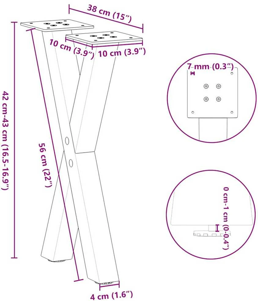 Kavos staliuko kojelės, X formos, 2 vnt., baltos, 38x(42-43) cm, plienas