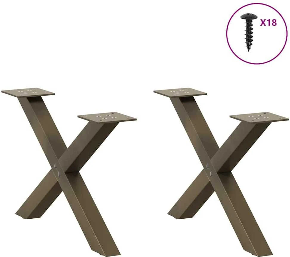 Kavos staliuko kojelės, X formos, 2 vnt., natūralus plienas, 50x(30-31) cm, plienas