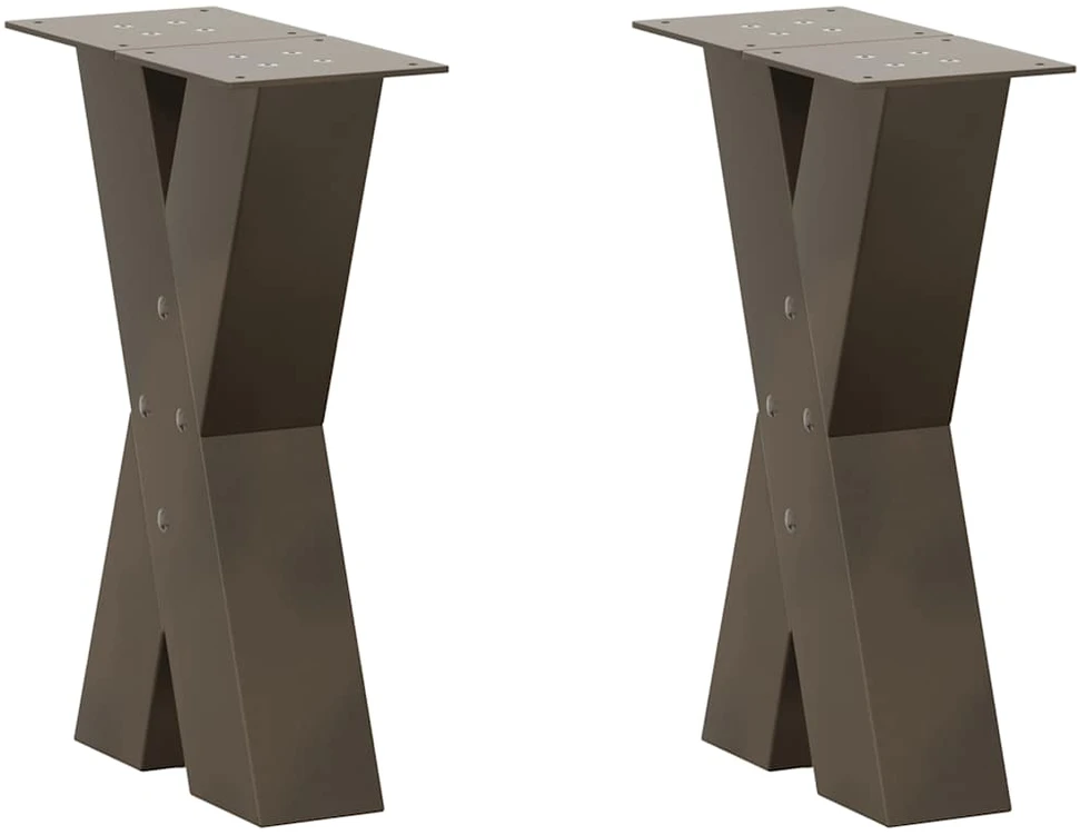 Kavos staliuko kojelės, X formos, 2 vnt., natūralus plienas, 38x(42-43) cm, plienas