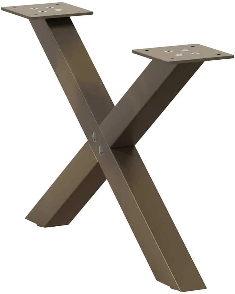 Kavos staliuko kojelės, X formos, 2 vnt., natūralus plienas, 60x(30-31) cm, plienas