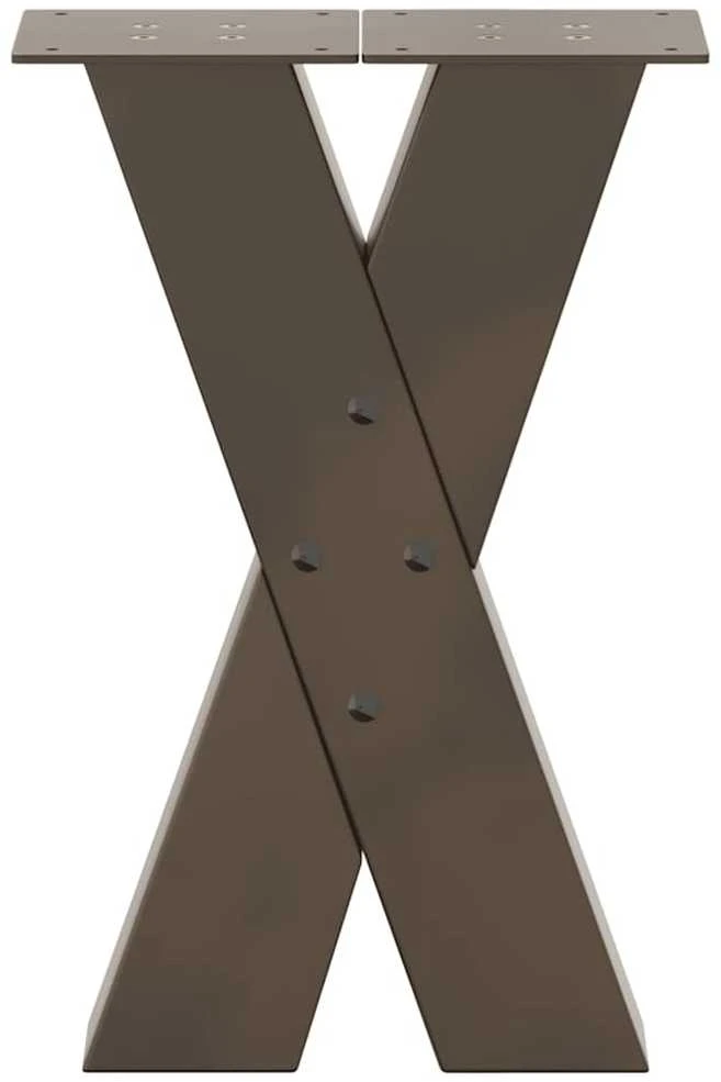 Kavos staliuko kojelės, X formos, 2 vnt., natūralus plienas, 38x(42-43) cm, plienas