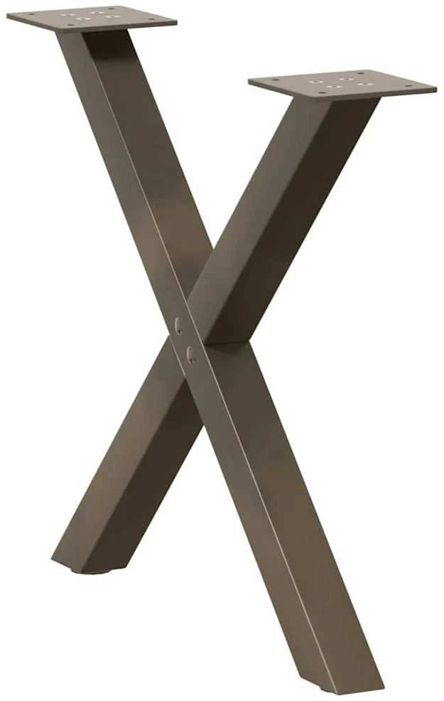 Kavos staliuko kojelės, X formos, 2 vnt., natūralus plienas, 50x(42-43) cm, plienas