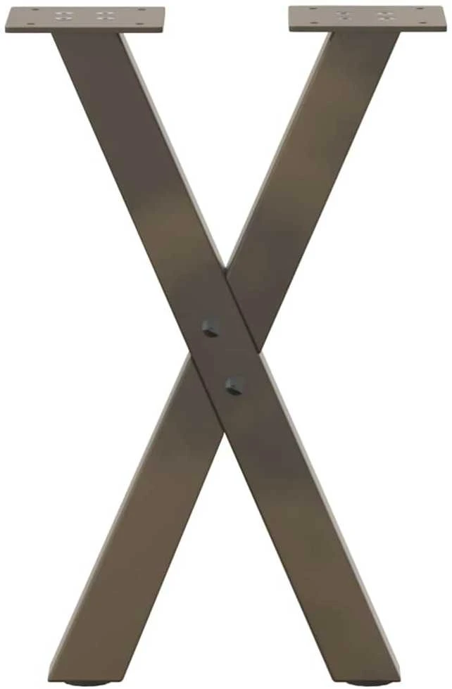Kavos staliuko kojelės, X formos, 2 vnt., natūralus plienas, 28x(42-43) cm, plienas