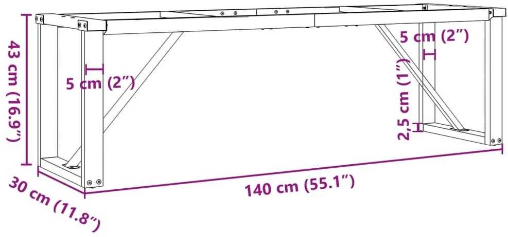 Kavos staliuko kojos, 140x30x43cm, ketus, O formos rėmas