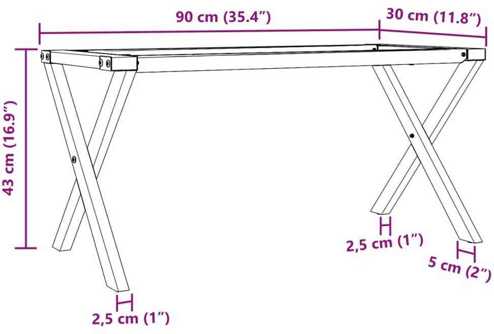 Kavos staliuko kojos, 90x30x43cm, ketus, X formos rėmas
