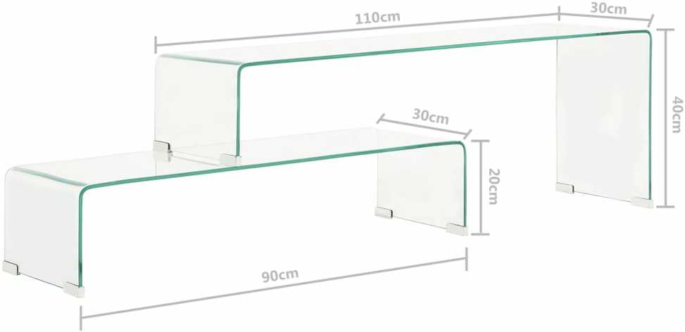 Kavos staliukų rinkinys, 2dalių, 90x30x20/110x30x40cm, stiklas