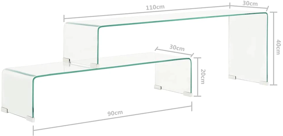 Kavos staliukų rinkinys, 2dalių, 90x30x20/110x30x40cm, stiklas