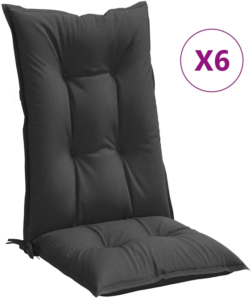 Kėdės pagalvėlės, 6vnt., antracito, 120x50x7cm, audinys