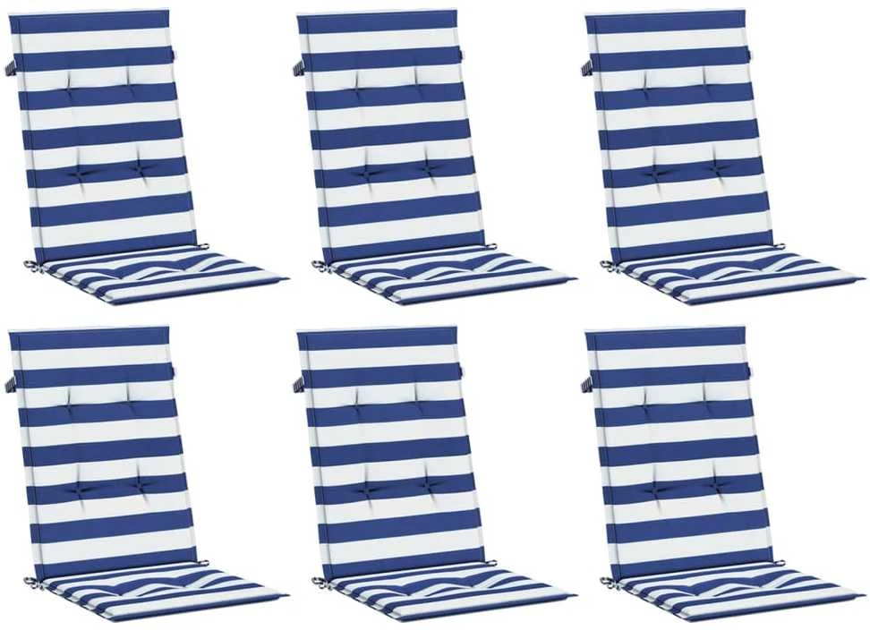Kėdės pagalvėlės, 6vnt., mėlynos/baltos, audinys, dryžuotos