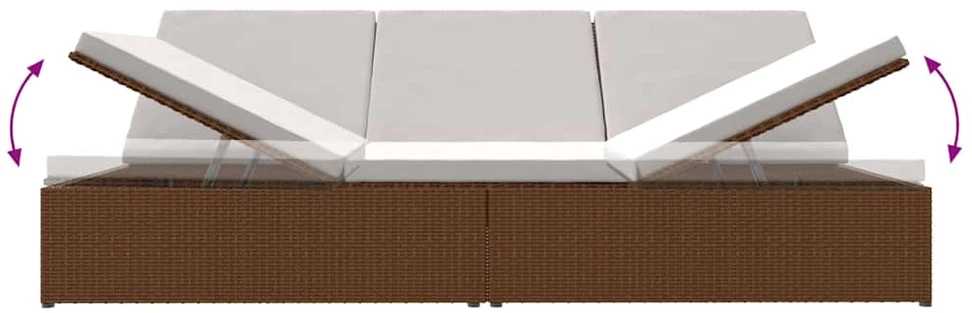 Keičiamas saulės gultas su čiužinukais, rudas, poliratanas