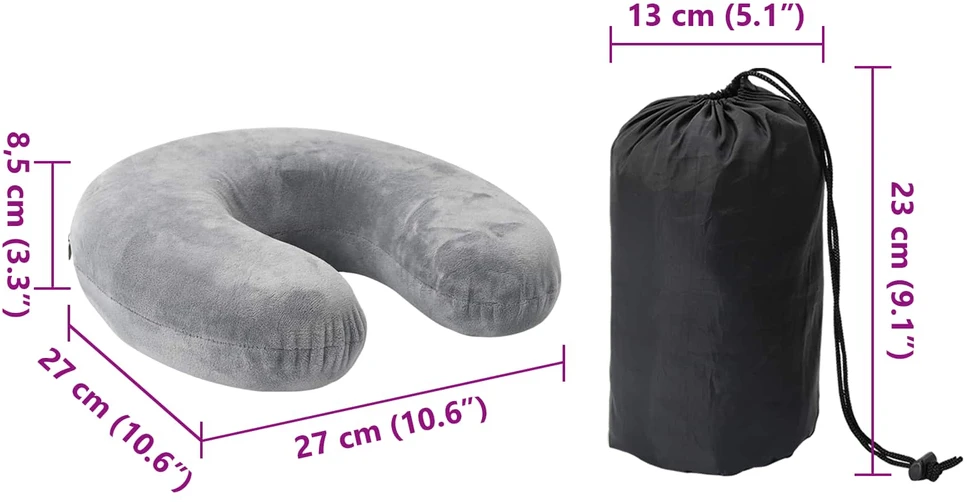 Kelioninis kaklo pagalvė Pilka Atminties putos 27 x 27 x 8,5 cm