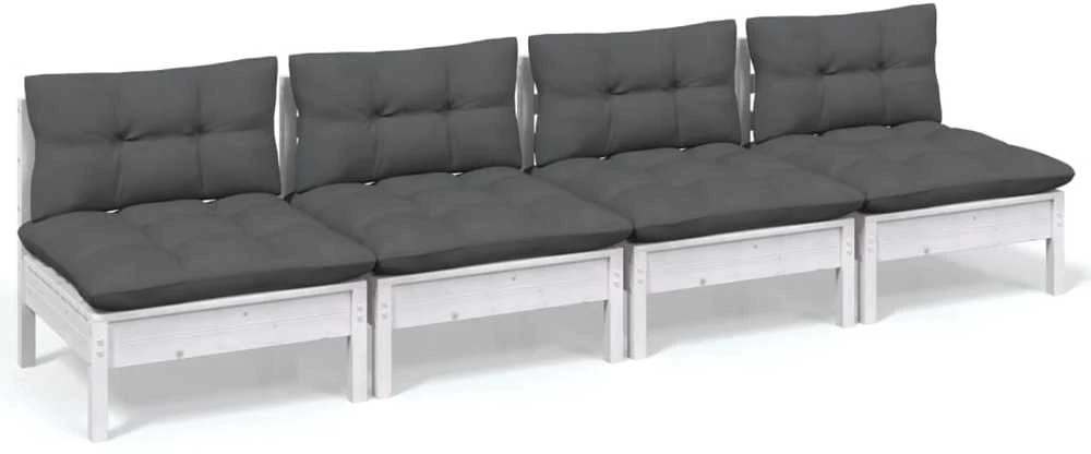 Keturvietė sodo sofa su antracito pagalvėlėmis, pušies masyvas