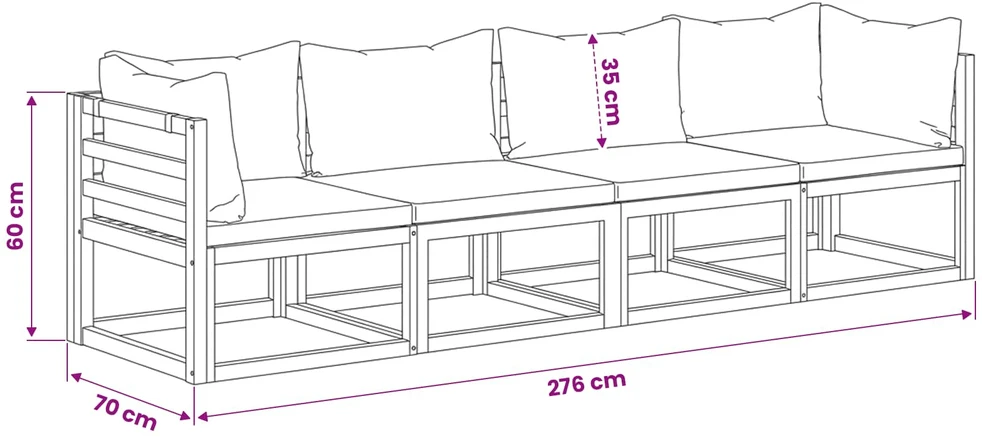 Keturvietė sodo sofa su pagalvėlėmis, akacijos medienos masyvas