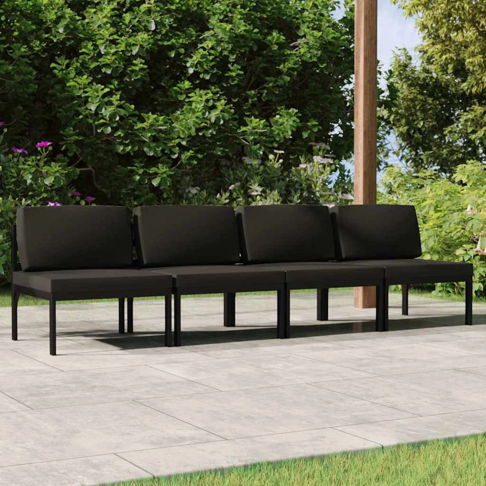 Lauko baldų komplektas Keturvietė sodo sofa su pagalvėlėmis, antracito, aliuminis