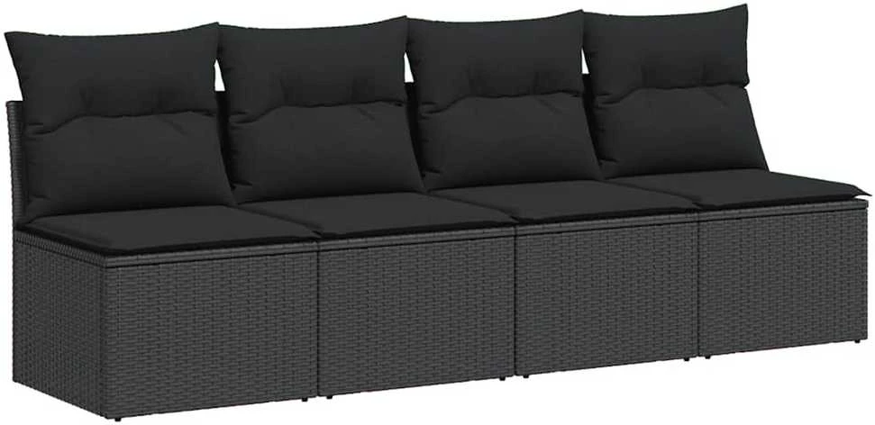Keturvietė sodo sofa su pagalvėlėmis, juoda, poliratanas