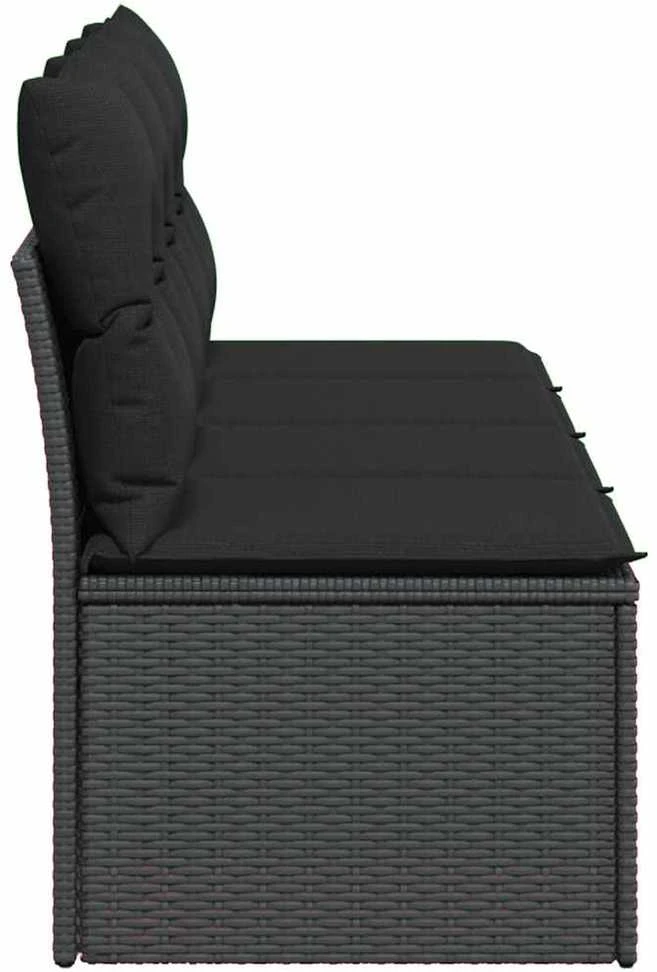 Keturvietė sodo sofa su pagalvėlėmis, juoda, poliratanas